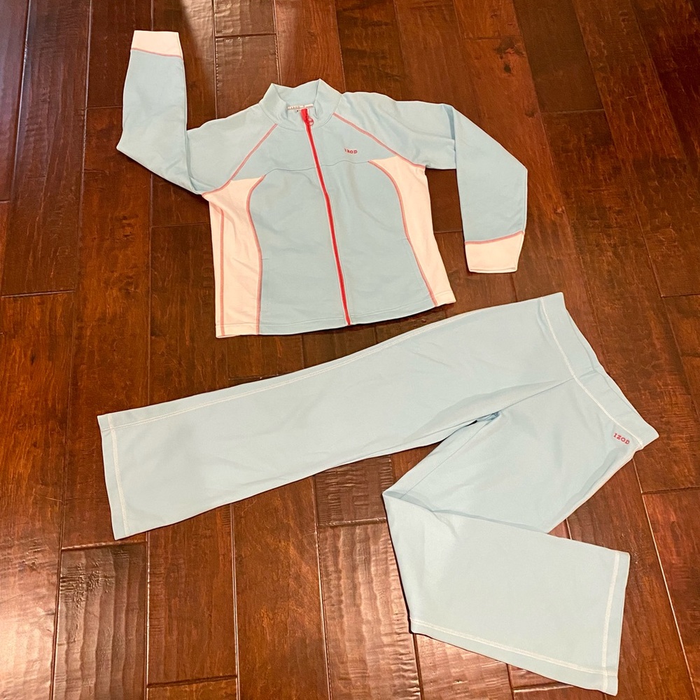 Vintage Izod track suit jacket is size L bottoms are PM selling as a set.